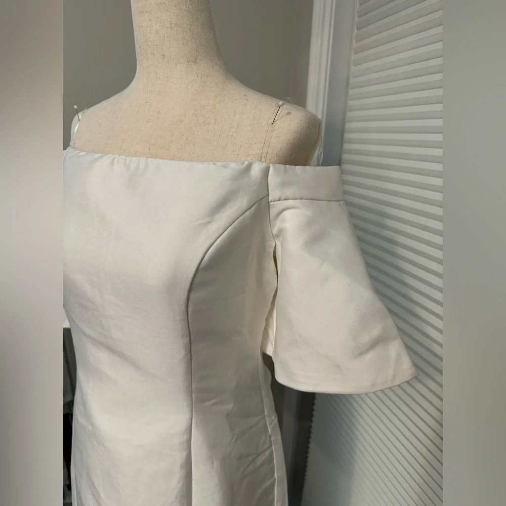 Do+Be | White Satin Off Shoulder Midi Dress | S - Picture 5 of 13